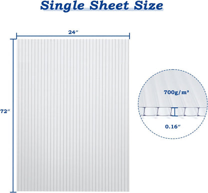 BPS 6Pcs 24"(W) x72(L)×0.16" Polycarbonate Panels, Waterproof UV Protected Reinforced Sheets, Outdoor Garden and Greenhouse Covering, Twin-Wall Clear Sheets