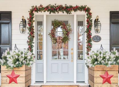 RECUTMS 1.22ft Greenery Artificial Pine Branches Tree Leaves Faux Stems Outdoor Plastic Plants No Fade UV Resistant Decor for Garden Porch Table Home Window (White)