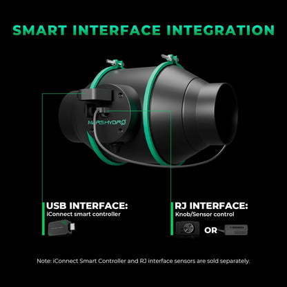Mars Hdyro iFresh 4 Inch Smart Inline Duct Fan with Variable Speed Controller, 205 CFM App Control Ventilation Exhaust Fan for Grow Tents, Hydroponics