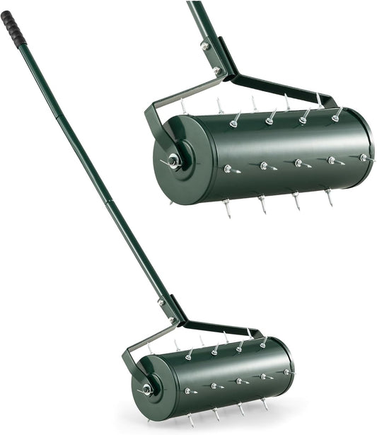 IRONMAX Rolling Lawn Aerator, Sand/Stone Filled Manual Dethatching Soil Aerating Push Tool with Ergonomic Handle, Grass Aerator Lawn Tool for Yard, Garden, Lawn Health Care (18''W x 51''H)