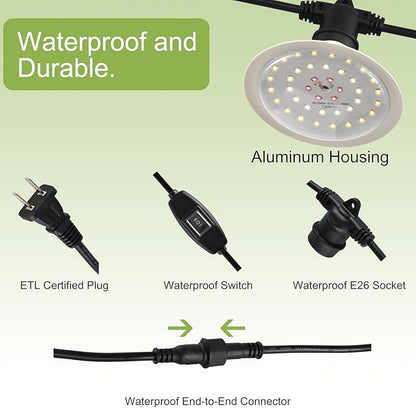 Outdoor Grow Lights for Plants, Full Spectrum Greenhouse Grow Light, Waterproof String Grow Light, 22FT Adjustable Cord, for Vegetables, Seedlings, Flowers (6 Lights)