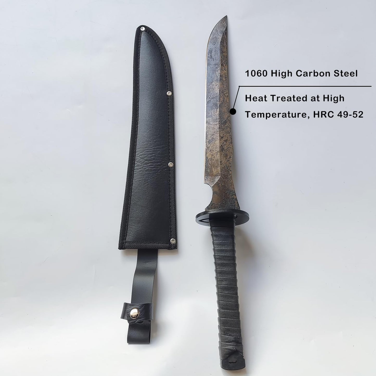 Full Tang Carbon Steel Machete Sword with Leather Sheath for Practice, Outdoor Use, Collection-20.5 Inch