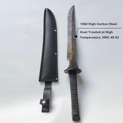 Full Tang Carbon Steel Machete Sword with Leather Sheath for Practice, Outdoor Use, Collection-20.5 Inch