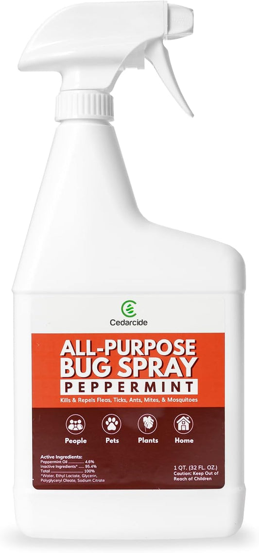 Cedarcide All-Purpose Bug Spray | Kill and Control Mosquitos, Fleas, Ticks, Ants | Made with Natural Essential Oils | Use on People, Pets & Kids (Peppermint, Quart (32 Oz.))