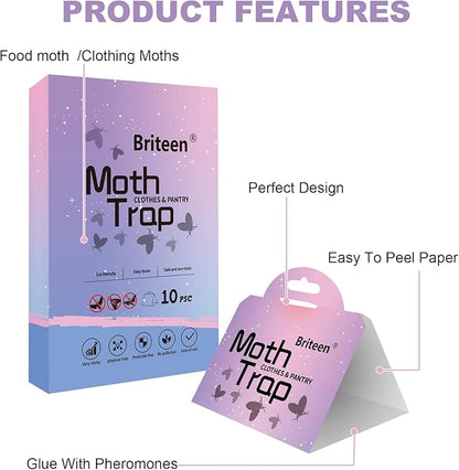 Pantry Moth Traps 10-Pack Safe and Effective for Food and Clothing- Glue Traps with Pheromones for Wool Closet Carpet Food and Cupboard K06