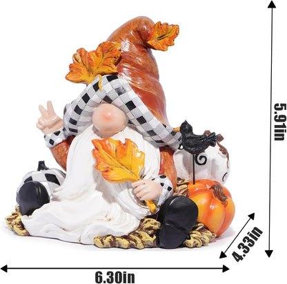 Hodao Fall Thanksgiving Gnome Figurines with Pumpkin, Maple Leaf & Red Bird - 6" Resin Handmade Gnome for Fall Autumn Decorations - Perfect Thanksgiving Home Decor & Gift Idea