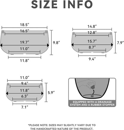 Kante 19.6",15.7",11.8" Dia Round Concrete Planters Set of 3, Outdoor Indoor Garden Plant Pots with Drainage Hole and Rubber Plug, Modern Curvaceous Design, Pure White