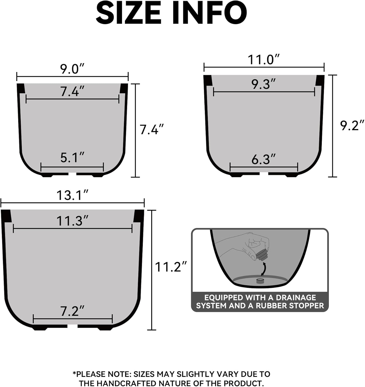 Kante Round Concrete Planter, 13.2 Inch Dia Classic Style Large Plant Pot with Drainage Hole for Indoor & Outdoor Plants, Ideal for Home, Patio, Garden, Charcoal