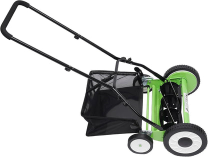 16 Inch 5-Blade Push Reel Lawn Mower, Cordless Manual Lawn Mower with Grass Catcher, Adjustable Cutting Height, Walk-Behind Lawn Mowers for Yard, Garden