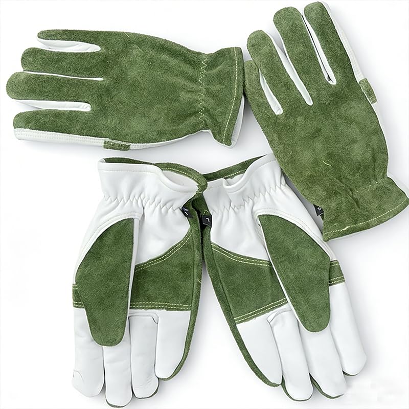 AOUCHI Leather Work Gloves, Heat Thorn Resistant Heavy Duty Safety Gloves