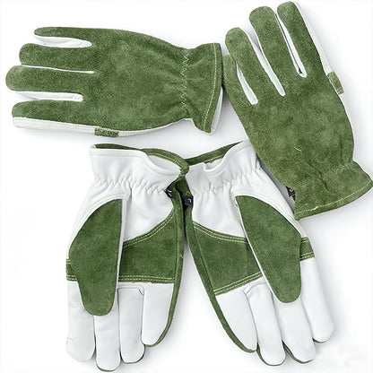 AOUCHI Leather Work Gloves, Heat Thorn Resistant Heavy Duty Safety Gloves