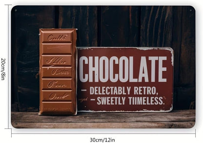 Vintage Chocolate Metal Tin Sign - Luxurious Decorative Iron Wall Art - 12x8 inches - Sweetly Timeless Retro Foil Engraving Design