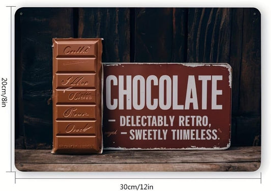 Vintage Chocolate Metal Tin Sign - Luxurious Decorative Iron Wall Art - 12x8 inches - Sweetly Timeless Retro Foil Engraving Design