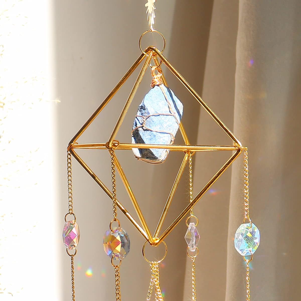 Lapis Lazuli Crystal Suncatcher-Window Hanging Garden Suncatcher Healing Blue Crystal Rainbow Maker Handmade Indoor Outdoor Car Charm Garden Decor