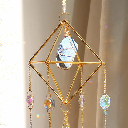 Lapis Lazuli Crystal Suncatcher-Window Hanging Garden Suncatcher Healing Blue Crystal Rainbow Maker Handmade Indoor Outdoor Car Charm Garden Decor