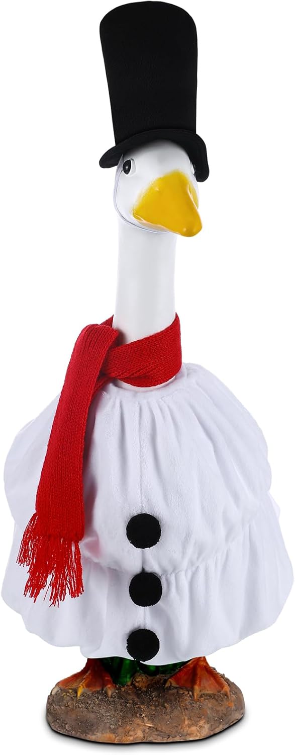 Cozypower Christmas Porch Goose Outfits Clothes for Plastic 23'' Cement Goose Duck Lawn Yard Decorations(Snowman)