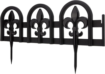 Evelyne Black Garden Border Plastic Edging: Wrought Iron Design - 15pcs Black Yard Landscaping Fence Liner Lawn Edge Barrier - 20ft Kit of Decorative Lawn Landscape Panels Elements