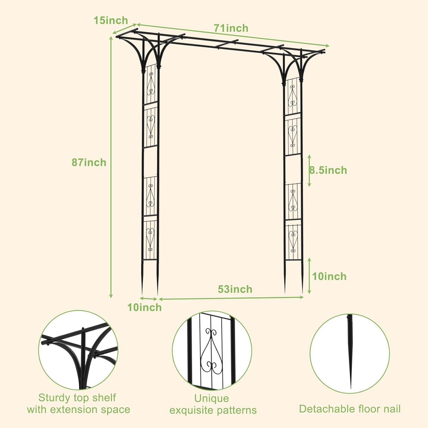 OUSHENG 7FT Garden Arch Arbor, Steel Frame Stand Trellis for Climbing Plants, Outdoor Archway Gate for Wedding Ceremony Decoration Party Vines Lawn Courtyard Patio Backyard