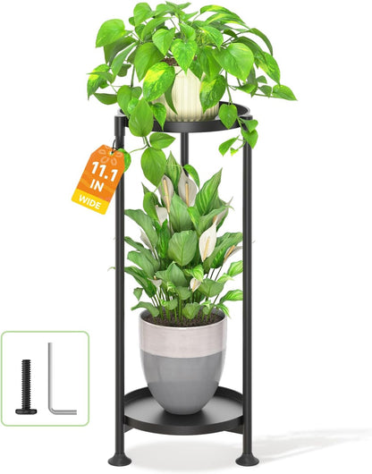 LASZOLA 2 Tier Black Plant Stand Indoor for Large Tall Heavy Duty Flower Planter, Metal Vertical Multi Level Rack for Narrow Floor Corner, Sturdy Round Holder Organizer, Modern, Mid Century, Farmhouse
