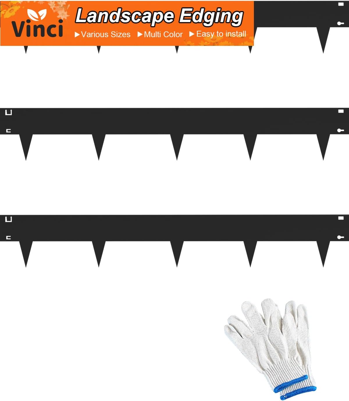 Vinci Landscape Edging Border, 40" L x 8" H 3Pack 10FT Total Black Galvanized Steel Garden Edging,Easy Installation,Sturdy Elegant Metal Lawn Broder for Flower Beds, Pathways, Paver Edges and Yard