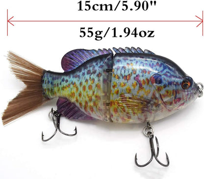 5.9in Multi Jointed Swimbait Fishing Lures Bait,2 Segment Big Giant Sinking Fishing Bass Lures,Crankbaits Swimbaits with Treble Hook
