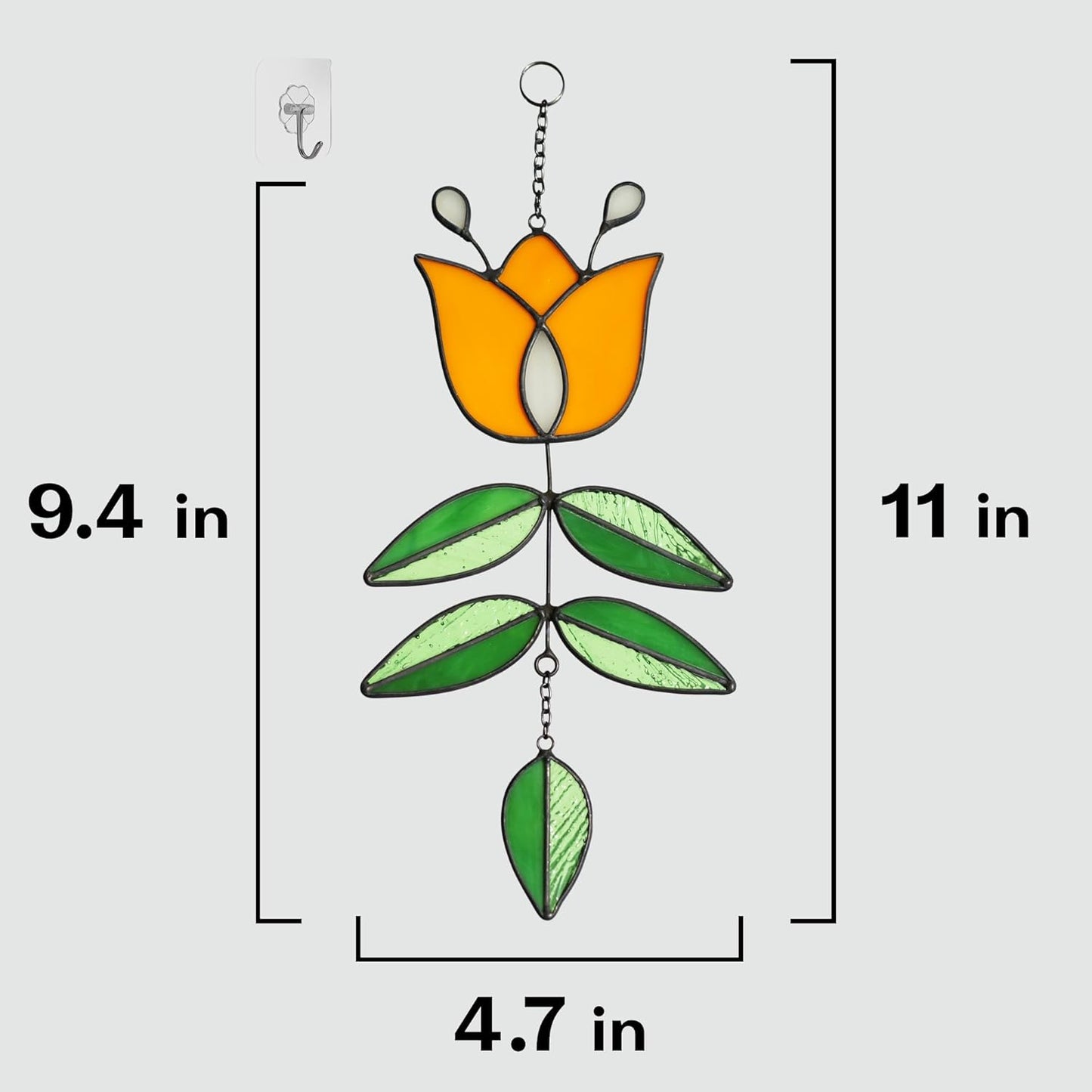 Tulip Stained Glass Suncatcher, Folk Flower Stained Glass Window Hanging Sun Catcher, Retro Home Decor, Handmade Gift for Plant Lovers, 9.4" x 4.7"
