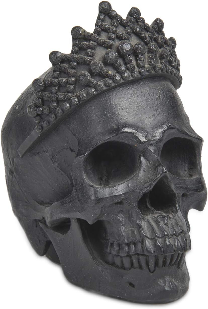 Newman House Studio Skull-Decor Halloween-Decorations - Vintage-Human Head-Sculpture with Crown for Indoor Skull Figurine Home Party Gothic Witchy Room Decor 3.7L x 2.8W x 4.2H inch