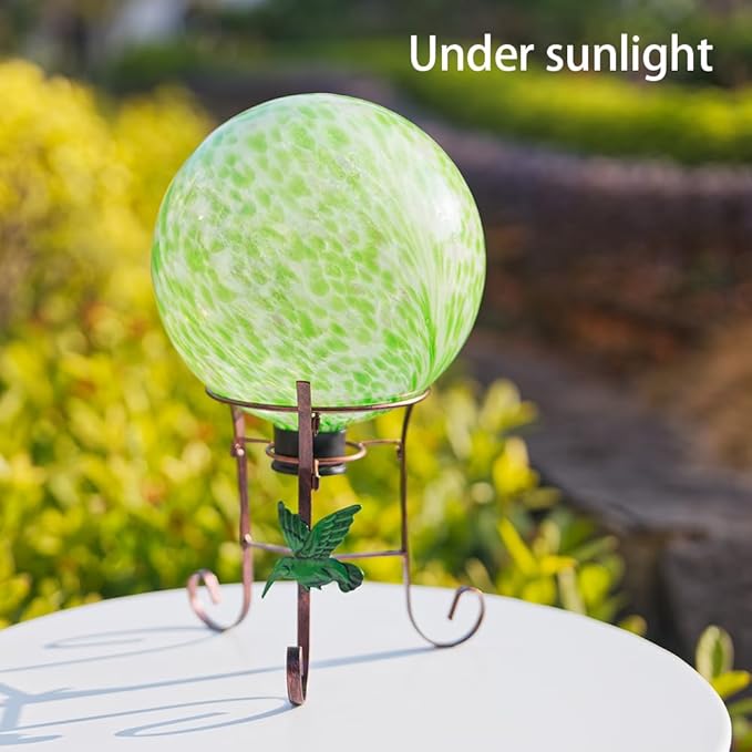 Stargarden Gazing Ball, 10 Inch Decorative Gazing Globe with Metal Ball Stand, Green Glass Balls, Indoor Outdoor Ornaments Gifts for Mom, Women