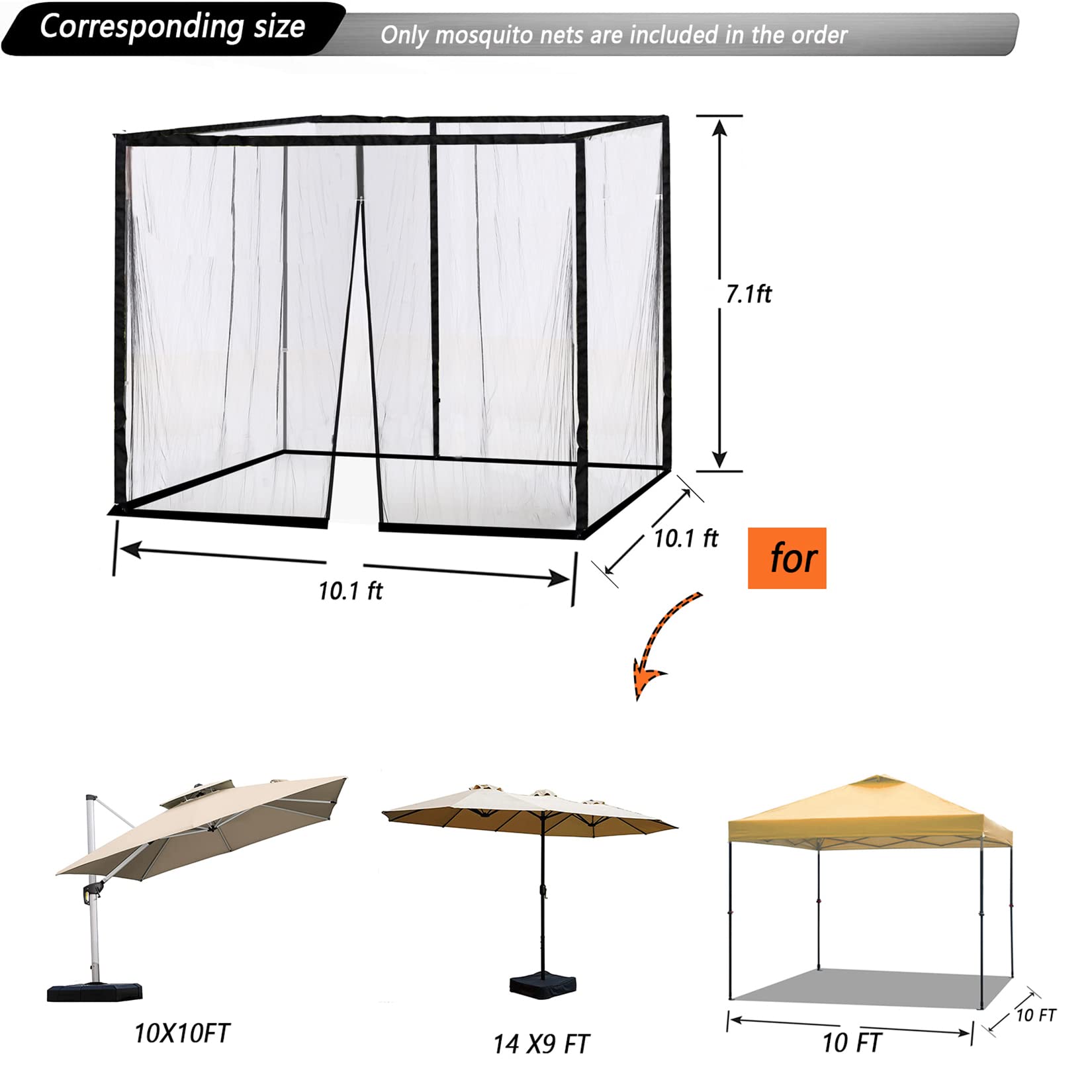 10x10 Mosquito Netting for Patio Canopy Tent/Pop Up Canopy Tent,Double Door Side Screen Easy
