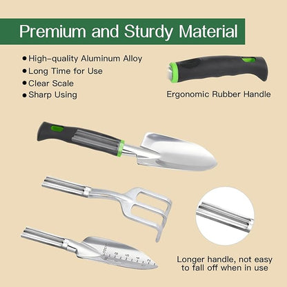 Housolution Gardening Tools Set, 8PCS Heavy Duty Garden Tools with Non-Slip Rubber Grip with Large Garden Bag for Tools Aluminum Alloy Hand Tools for Gardening,Gardening Gifts for Women and Men, Green