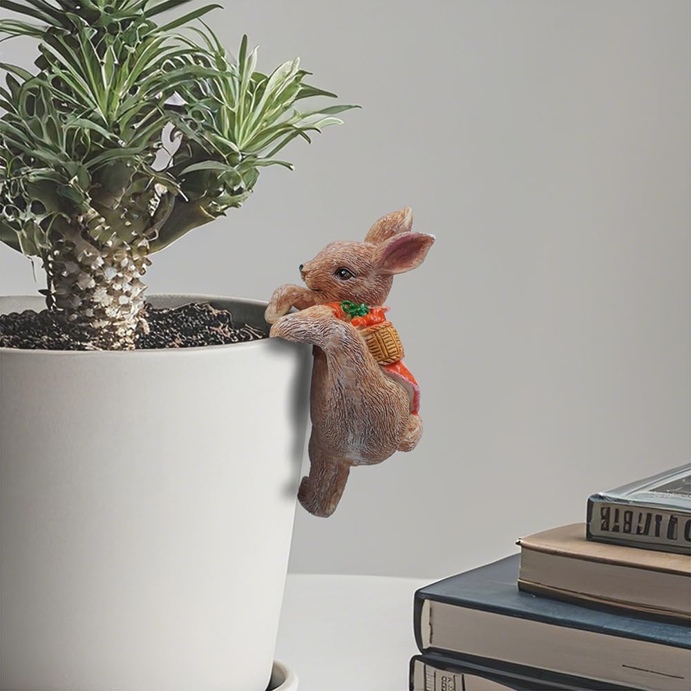 Bunny Statue Rabbit Figurine Plant Pot Hanger, Resin Cute Bunny Ornament Desk Decor Plant Decoration Gift for Flower Pot Bonsai Planter Succulent Vase