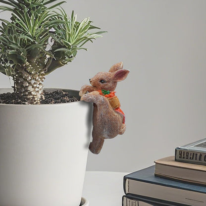 Bunny Statue Rabbit Figurine Plant Pot Hanger, Resin Cute Bunny Ornament Desk Decor Plant Decoration Gift for Flower Pot Bonsai Planter Succulent Vase