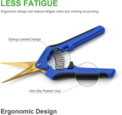 3 Packs Garden Pruning Shears with Curved Blades Trimming Scissors, Gardening Hand Pruning Snips Titanium Coated Precision Bonsai Pruning Shears, Convenient Flower Cutters(Blue)