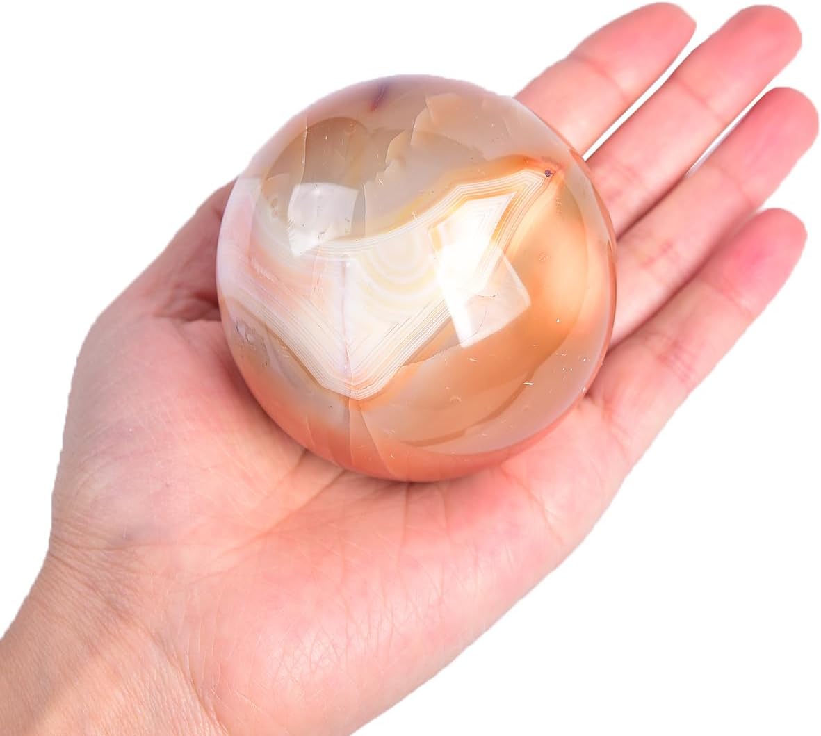 JIC Gem Madagascar Red Agate Crystal Ball Round Healing Crystals Decorative Sphere with Wooden Stand Meditation Home Decor 2.3-2.7 inch (60-70mm)