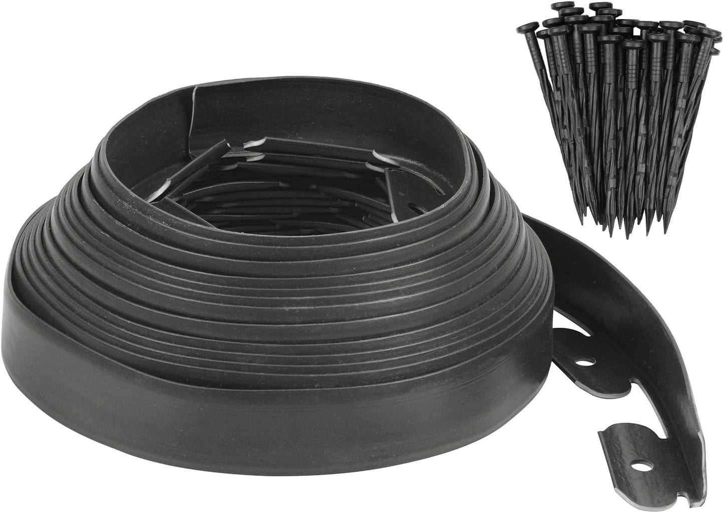 Garden Edging - 30 Feet Plastic Landscaping Edging Border with 27 Pack Spikes Apply to Flower Beds/Grass Lawn/Yard (1.57Inches Tall, Black)