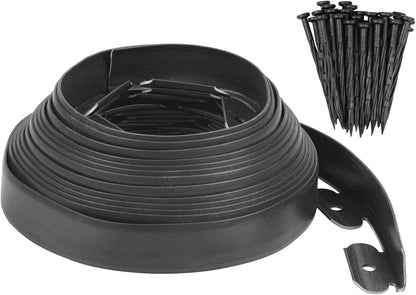 Garden Edging - 30 Feet Plastic Landscaping Edging Border with 27 Pack Spikes Apply to Flower Beds/Grass Lawn/Yard (1.57Inches Tall, Black)