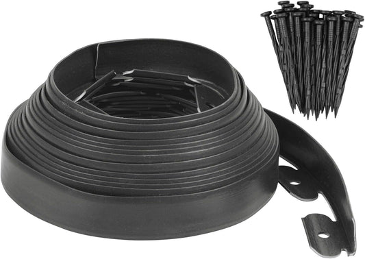 Garden Edging - 30 Feet Plastic Landscaping Edging Border with 27 Pack Spikes Apply to Flower Beds/Grass Lawn/Yard (1.57Inches Tall, Black)