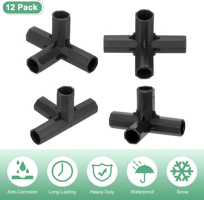 4 Pcs 11mm Greenhouse Frame Building Connectors, 4 Way Right Angle Pipe Fitting for Grape Trellis/Sunscreen Shed/Gardening Plant Stakes, Greenhouse Accessories [Black]
