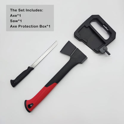 14" Axe with Saw Knife and Protective Box for Outdoor Use, Camping, Hiking, Garden