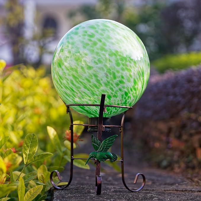 Stargarden Gazing Ball, 10 Inch Decorative Gazing Globe with Metal Ball Stand, Green Glass Balls, Indoor Outdoor Ornaments Gifts for Mom, Women