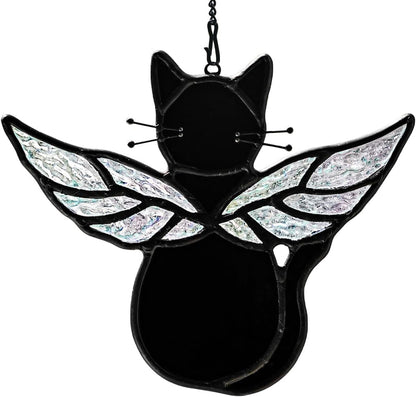 Black Angel Cat Memorial Gifts for Cat Lover,Stained Glass Window Hanging,Angel Wing Black Cats Suncatcher Decor,Cats Death Sympathy Gifts for Women,Daughter,Mothers Day,Christmas