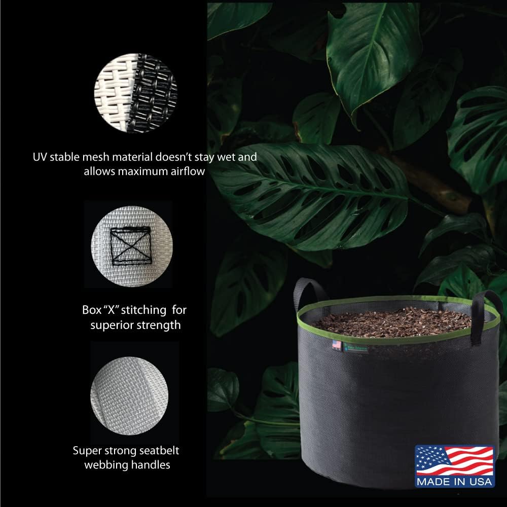 Grow Bag 5 Gallon, Planting Pots - Colorful Plant Grow Bags Pots Gardening Vegetable - Air Pruning Mesh Fabric Plant Container - (Black/ODGreen)