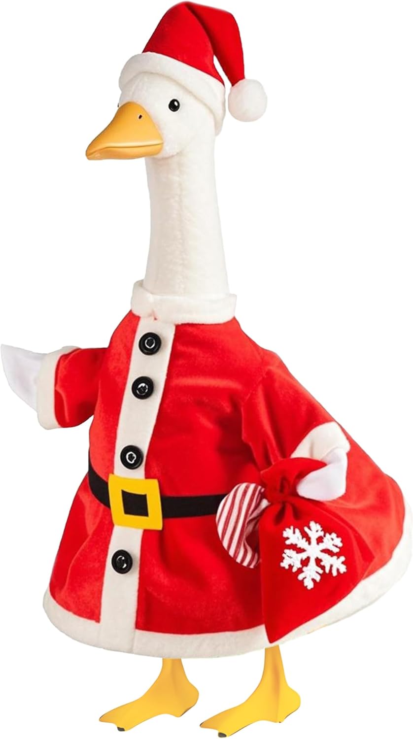 Christmas Santa Porch Goose Outfit for Large 23" High Cement or Plastic Goose Statue, Yard Goose Cloths with Snowflake Gift Bag and Christmas Hat Decor for Outdoor Lawn Gaden Patio