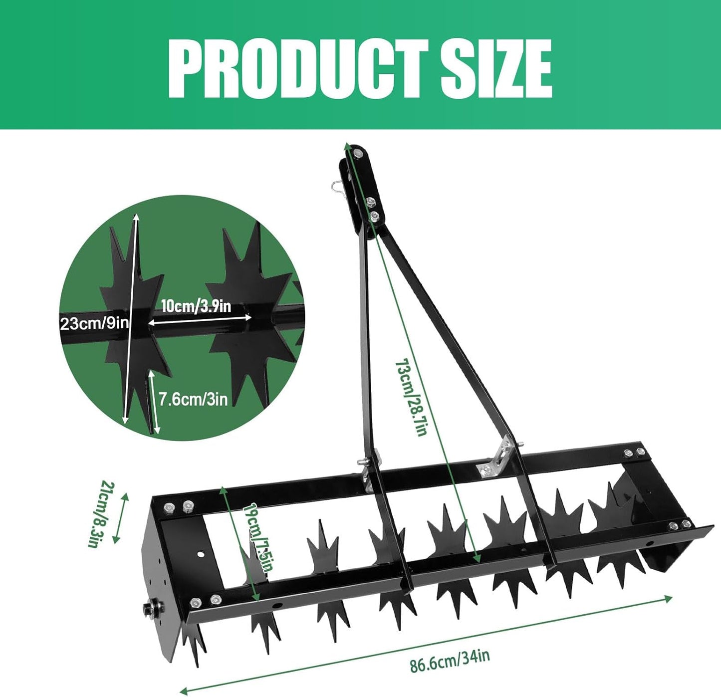 34 Inch Tow Behind Aerator, Steel Heavy Duty Rolling Lawn Aerator, Manual Tow Behind Spike Aerator with Rotary Spike for Lawn,Yard and Garden