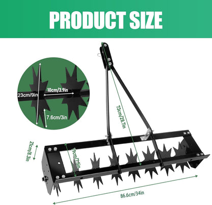 34 Inch Tow Behind Aerator, Steel Heavy Duty Rolling Lawn Aerator, Manual Tow Behind Spike Aerator with Rotary Spike for Lawn,Yard and Garden