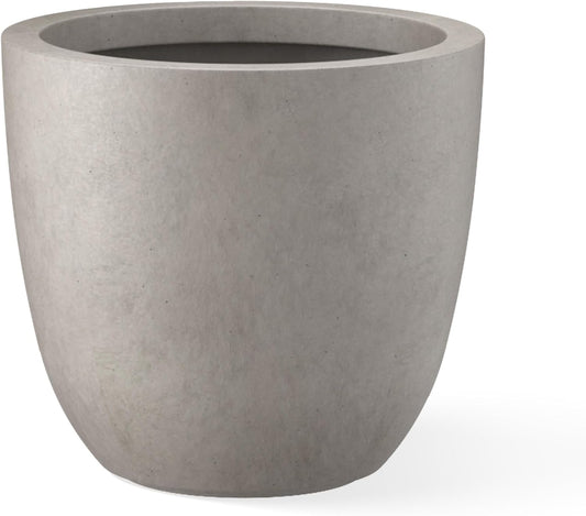 Kante 18 Inch Diameter Round Concrete Planter, Indoor Outdoor Large Plant Pot with Drainage Hole and Rubber Plug for Home Patio Garden, Buff Concrete
