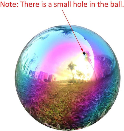 Durable Stainless Steel Gazing Ball, Hollow Ball Mirror Globe Polished Shiny Sphere for Home Garden (Rainbow, 8 Inch)