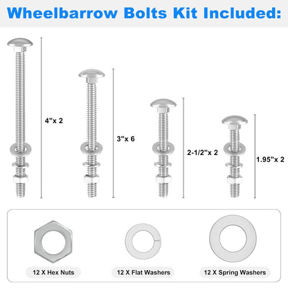 Wheelbarrow Handles Bolts Kit Replacement Wheelbarrow Rebuild 5/16 Stainless Carriage Nuts and Bolts Kit, Furniture Repair,Beds Sofa Table Chairs - 12 Pack