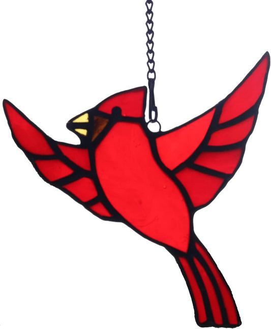 BOXCASA Red Cardinal Stained Glass Window Hanging,Cardinal Ornaments Stained Glass Suncatcher for