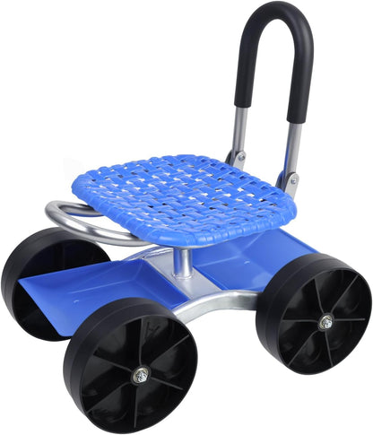 Rolling Garden Cart with Seat, Adjustable 360° Swivel Garden Stool with Wheels, Outdoor Lawn Yard Rolling Work Seat, Patio Scooter on Wheels for Lawn Yard Planting (Blue)